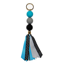 Load image into Gallery viewer, gray, light blue and black keychain
