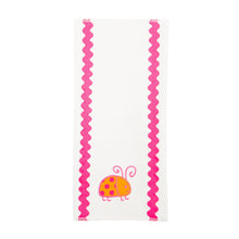 Load image into Gallery viewer, Front view of our Orange Ladybug Girl Ric Rac Icon Burp Cloth
