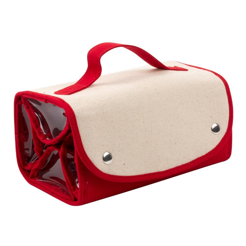 hanging roll-up makeup organizer and travel bag Canvas Roll Up Cosmetic, Red