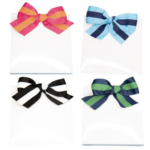 Load image into Gallery viewer, Front view of the 4 colors of canvas ribbon bow notepads
