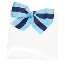 Load image into Gallery viewer, Front view of the navy and light blue canvas ribbon notepad
