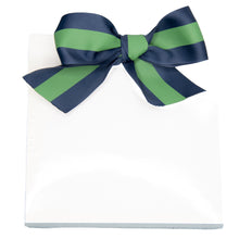 Load image into Gallery viewer, Front view of the green and navy canvas ribbon notepad
