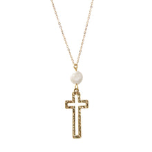Load image into Gallery viewer, Hammered Cross with Pearl Necklace
