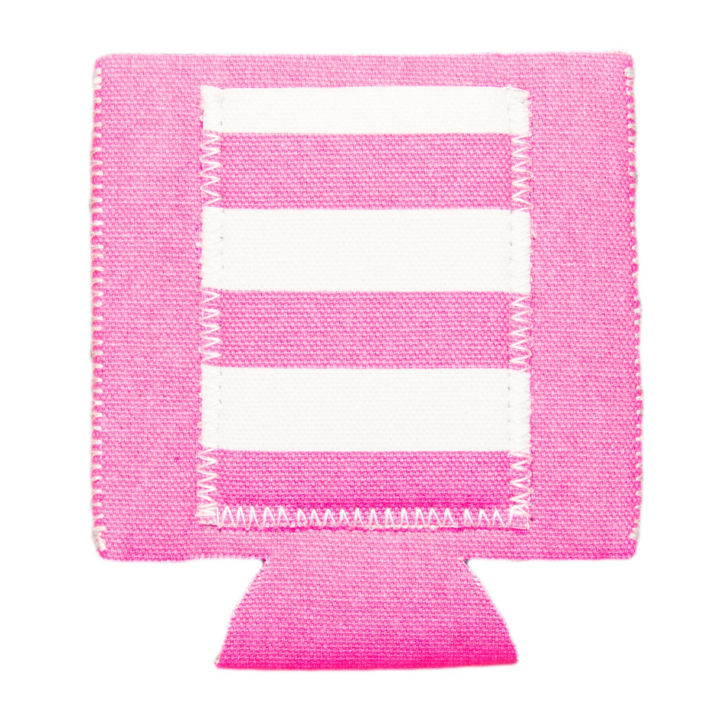 Front view of our Pink Striped Pocket Koozie