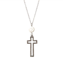 Load image into Gallery viewer, Hammered Cross with Pearl Necklace

