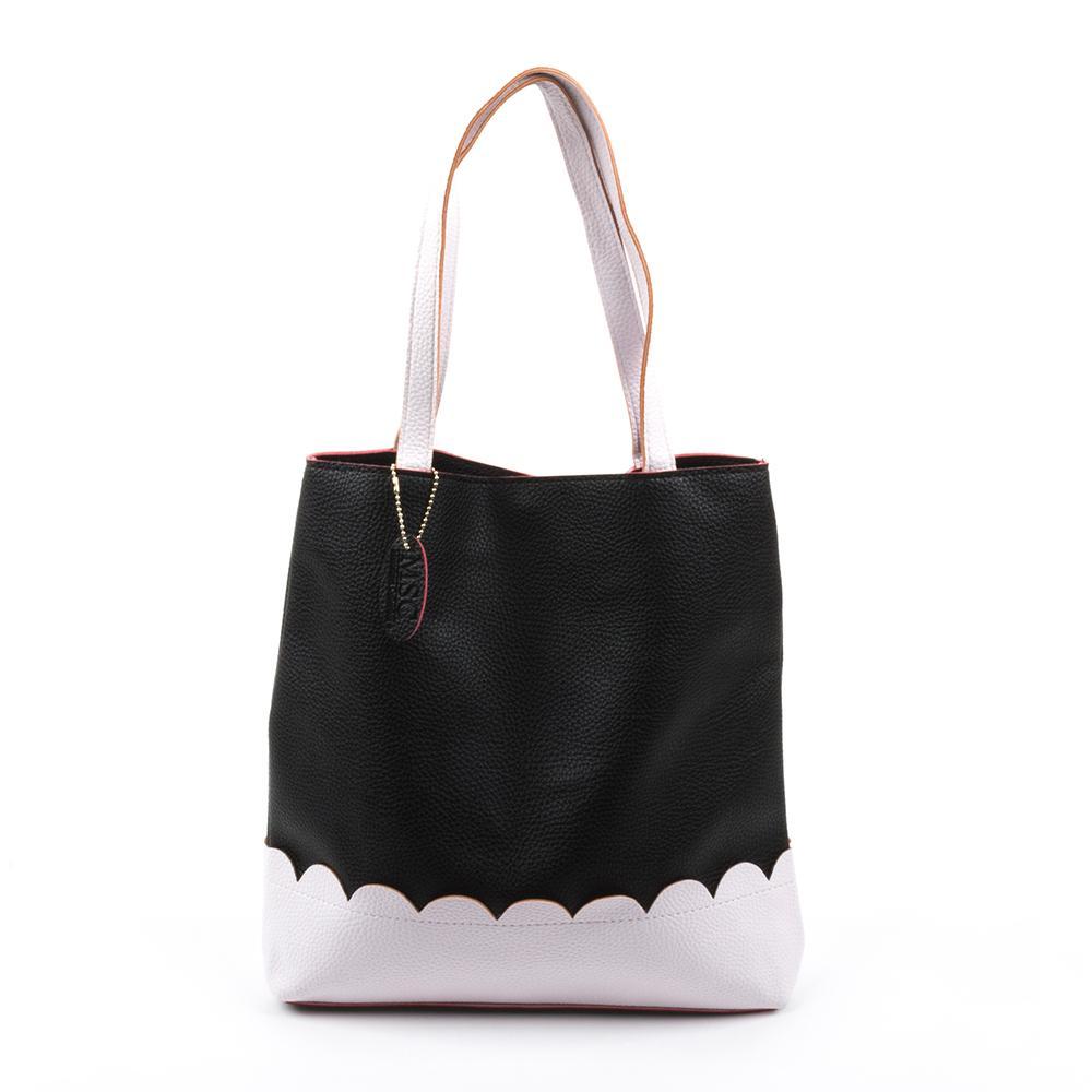 Black Scallop Handbag with White Details