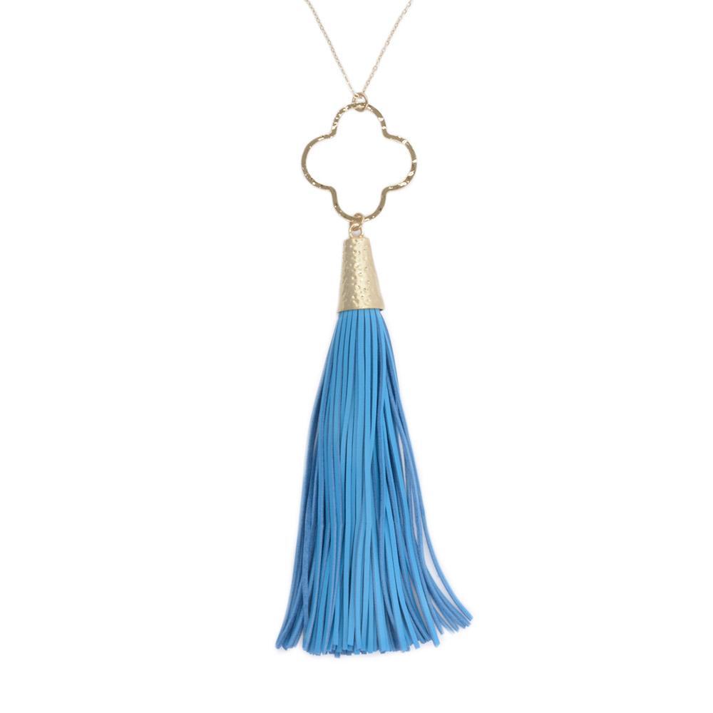 Blue Quatrefoil Tassel Necklace