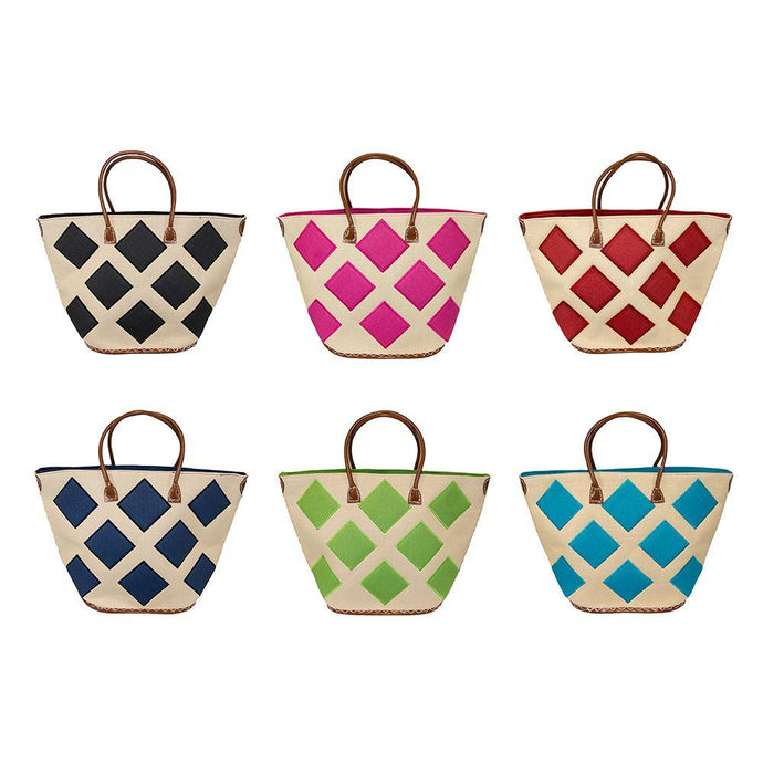 Diamond straw collection with all six totes, black, pink, red, navy, 