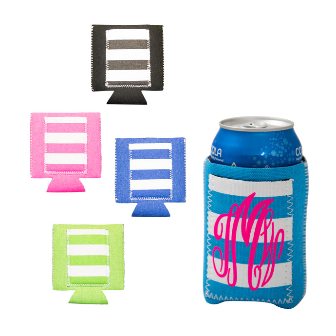 Front view of our Striped Pocket Can Cooler