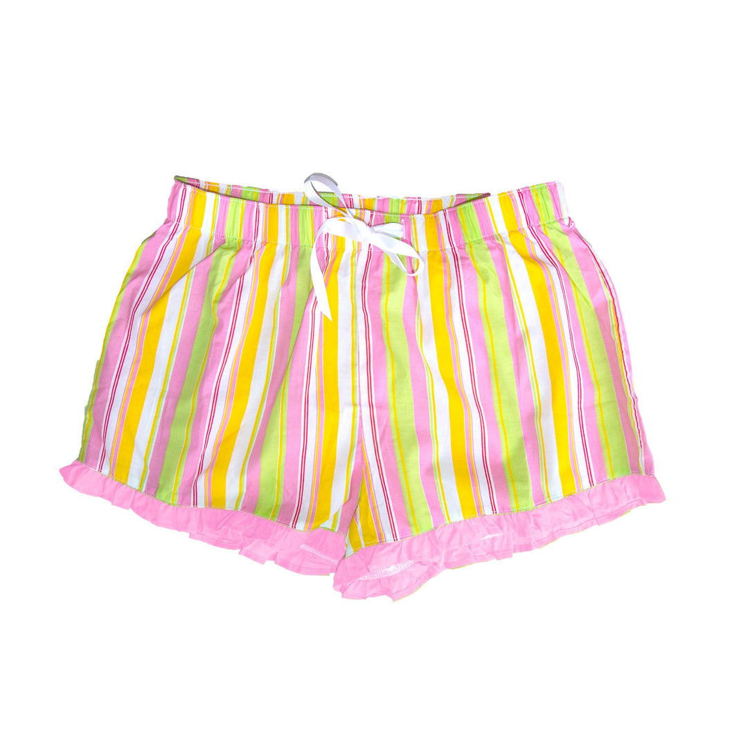 Front view of our Pink Stripe Lounge Shorts