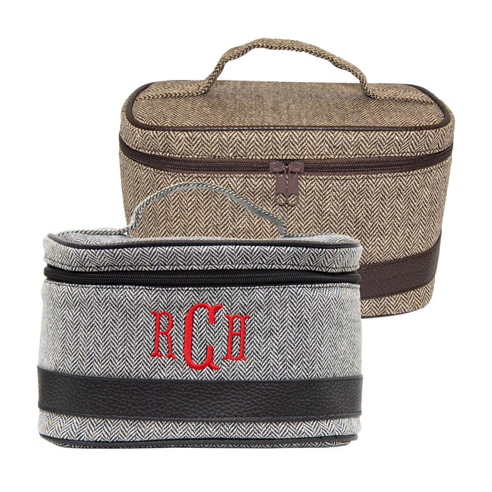 Monogrammed view of our Herringbone Train Cases
