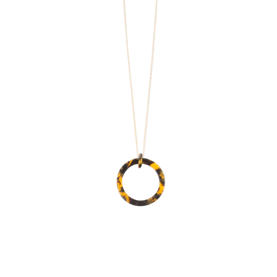 Front view of our Tortoise Circle Frame Necklace