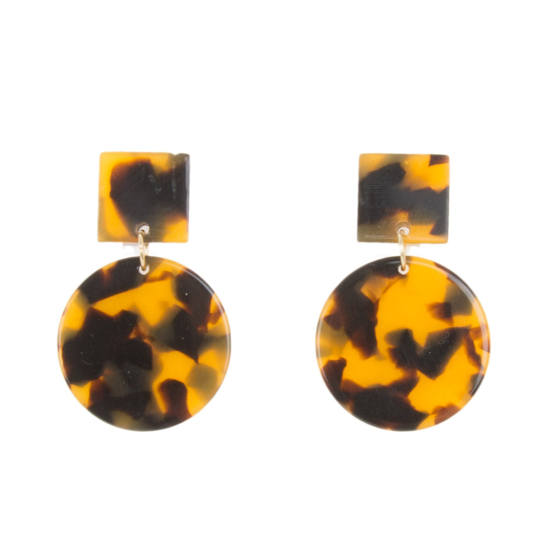 Front view of our Tortoise Square Circle Earrings