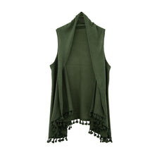 Load image into Gallery viewer, Front view of our Olive Tassel Vest
