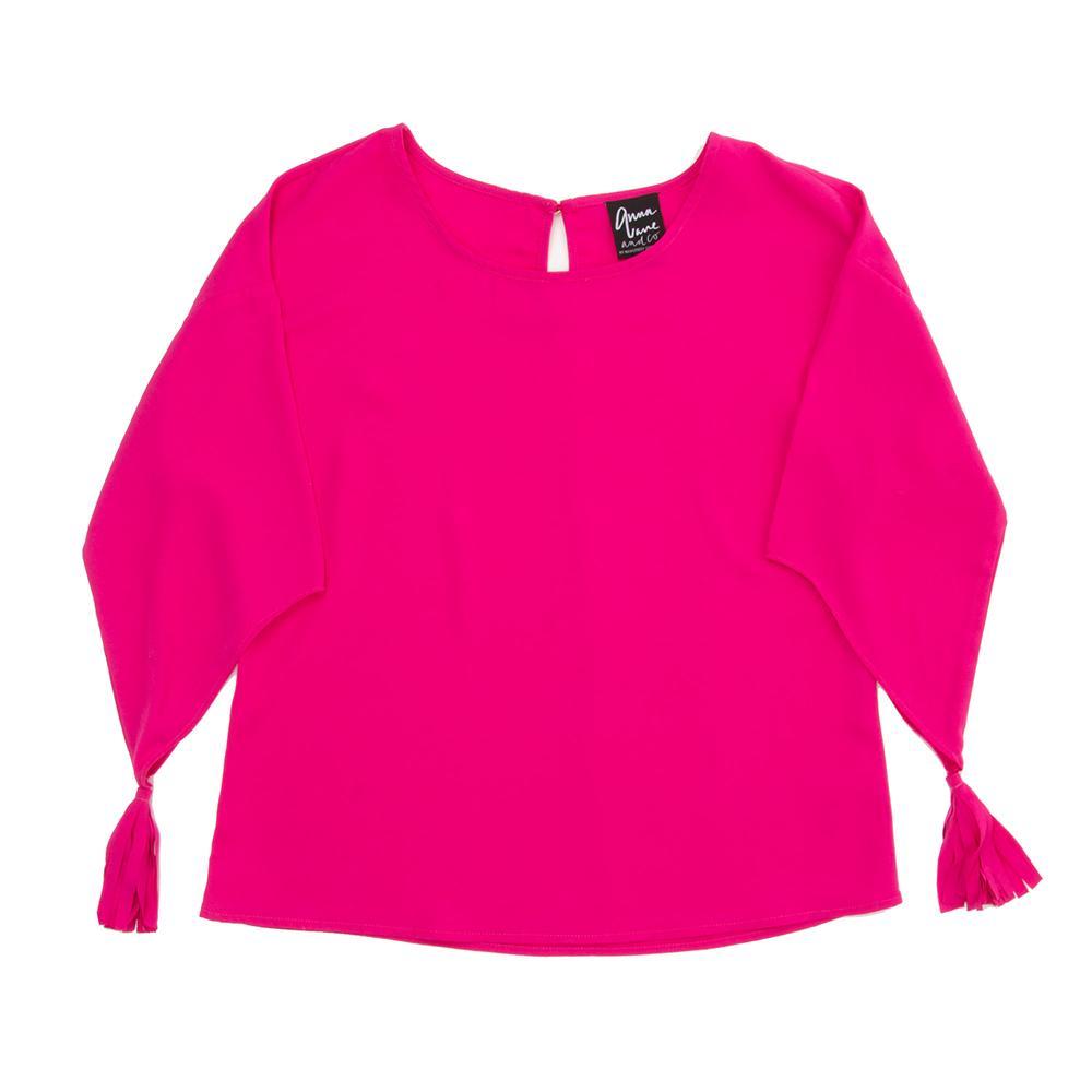 Front view of our Pink Tassel Sleeve Shirt