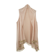 Load image into Gallery viewer, Front view of our Taupe Tassel Vest

