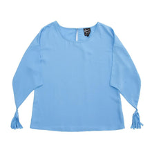 Load image into Gallery viewer, Front view of our Periwinkle Tassel Sleeve Shirt
