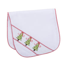 Load image into Gallery viewer, Front view of our Holiday Christmas Tree Smocked Burp Cloth
