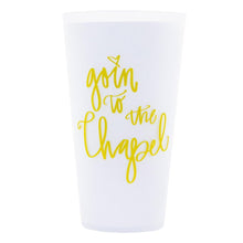 Load image into Gallery viewer, White versed tumbler, &quot;Goin to the Chapel&quot; in Gold hand letter writing on white tumbler
