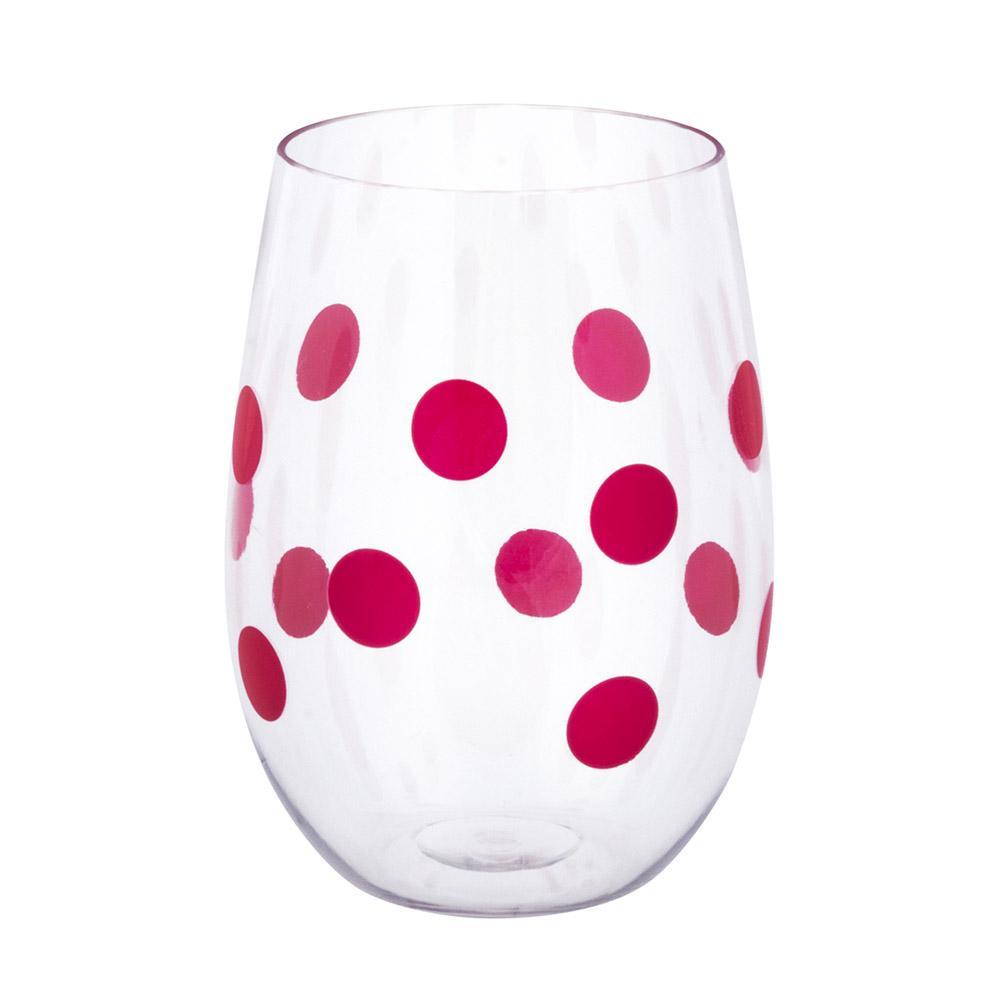 pink polka dots on acrylic wine glass