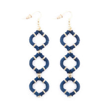 Load image into Gallery viewer, Navy Wrapped Quatrefoil Earrings
