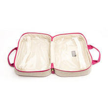 Load image into Gallery viewer, Opened Carolina cosmetic bag with pink details
