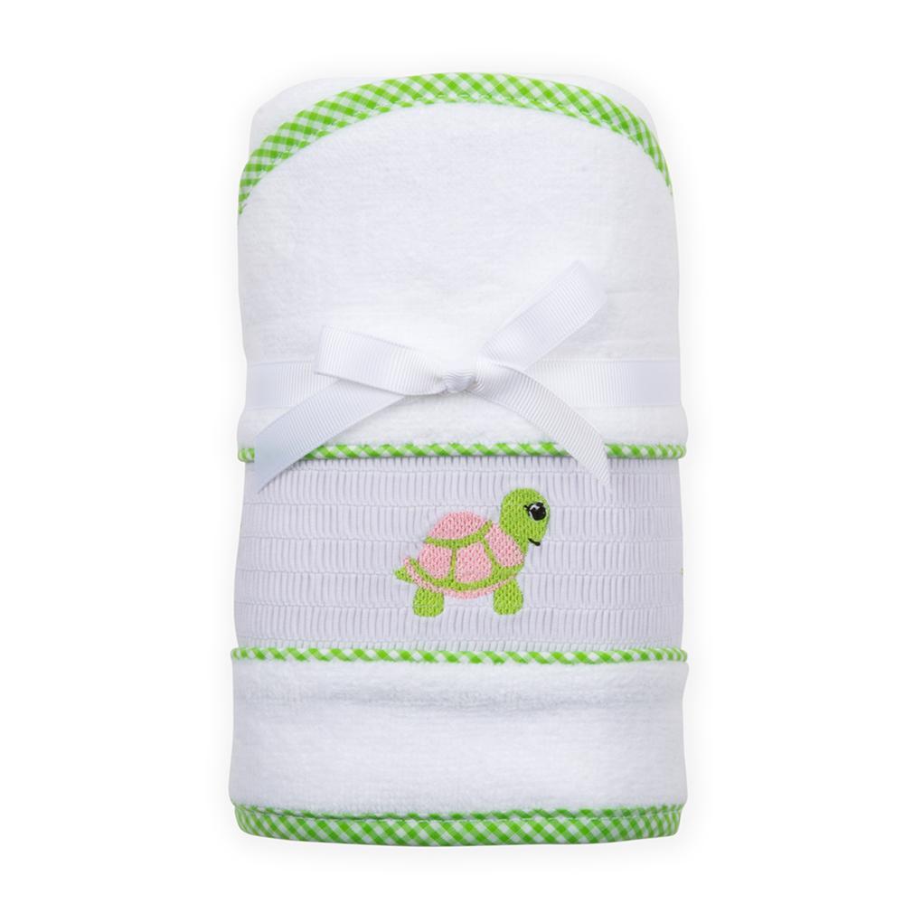 Green Turtle Smocked Hooded Towel