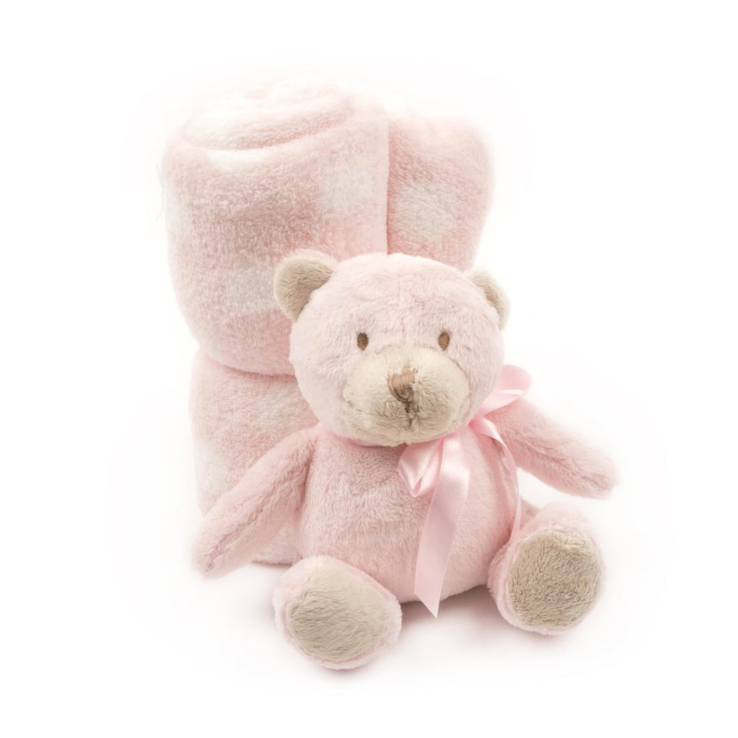 Soft Plush Baby Blanket with Stuffed Animal Pink Bear