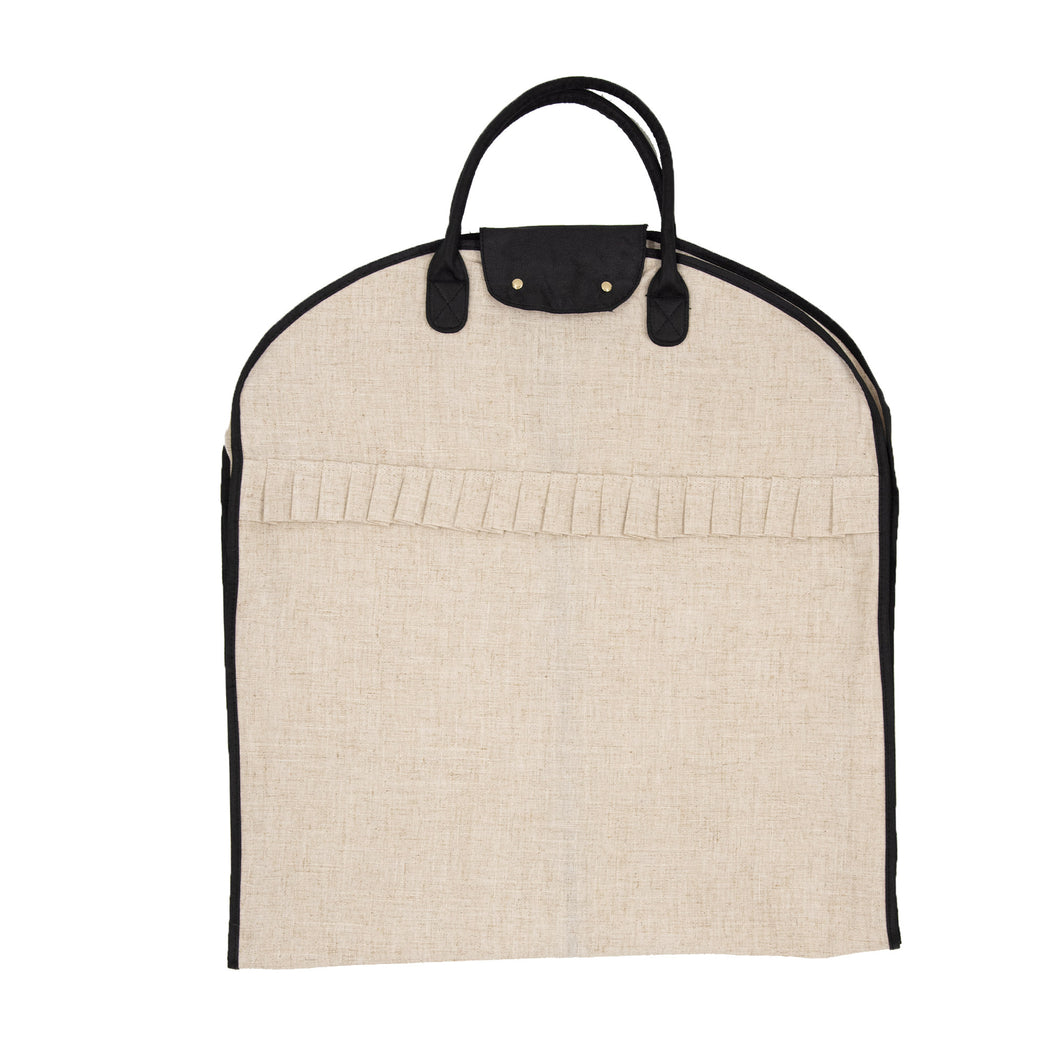Linen Garment Bag with Black Details