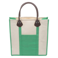 Load image into Gallery viewer, Green canvas tote with pleather handle 
