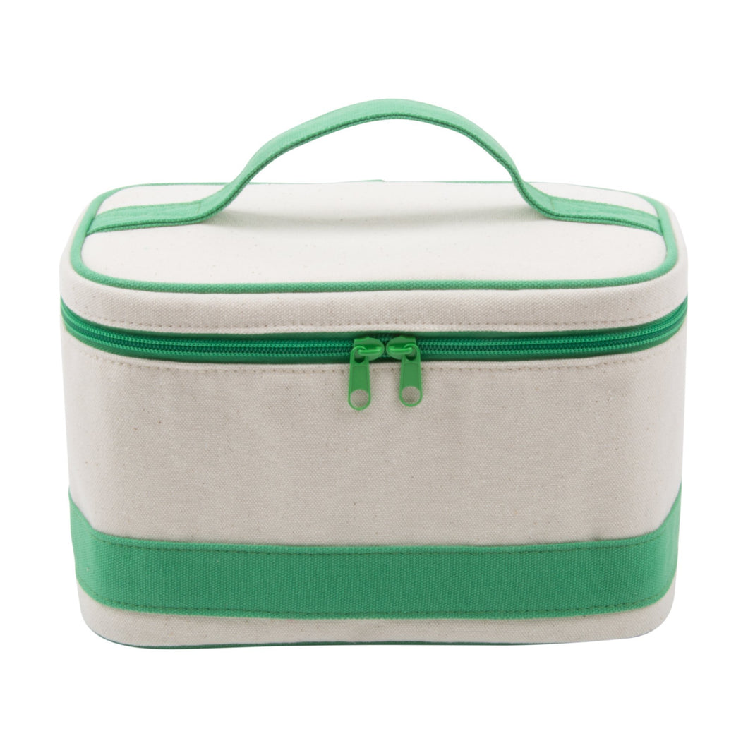 Natural train case with green accents