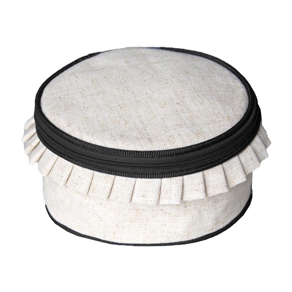 Linen Round Jewelry Case with Eight Pockets for Jewelry MSC Linen Round Jewelry Case with Eight Pockets for Jewelry MSC