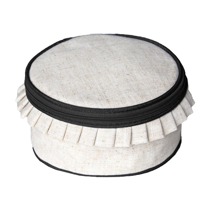 Linen jewelry round case with black trims