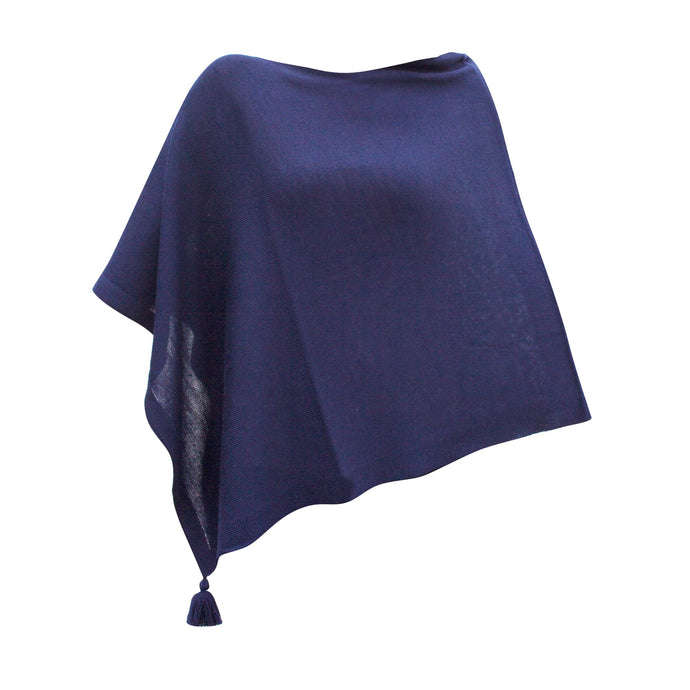 Front view of our Navy Tassel Poncho