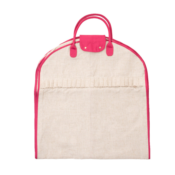 Linen Garment Bag with Pink Details