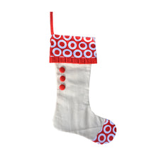 Load image into Gallery viewer, Front view of our Red Donut Canvas Stocking
