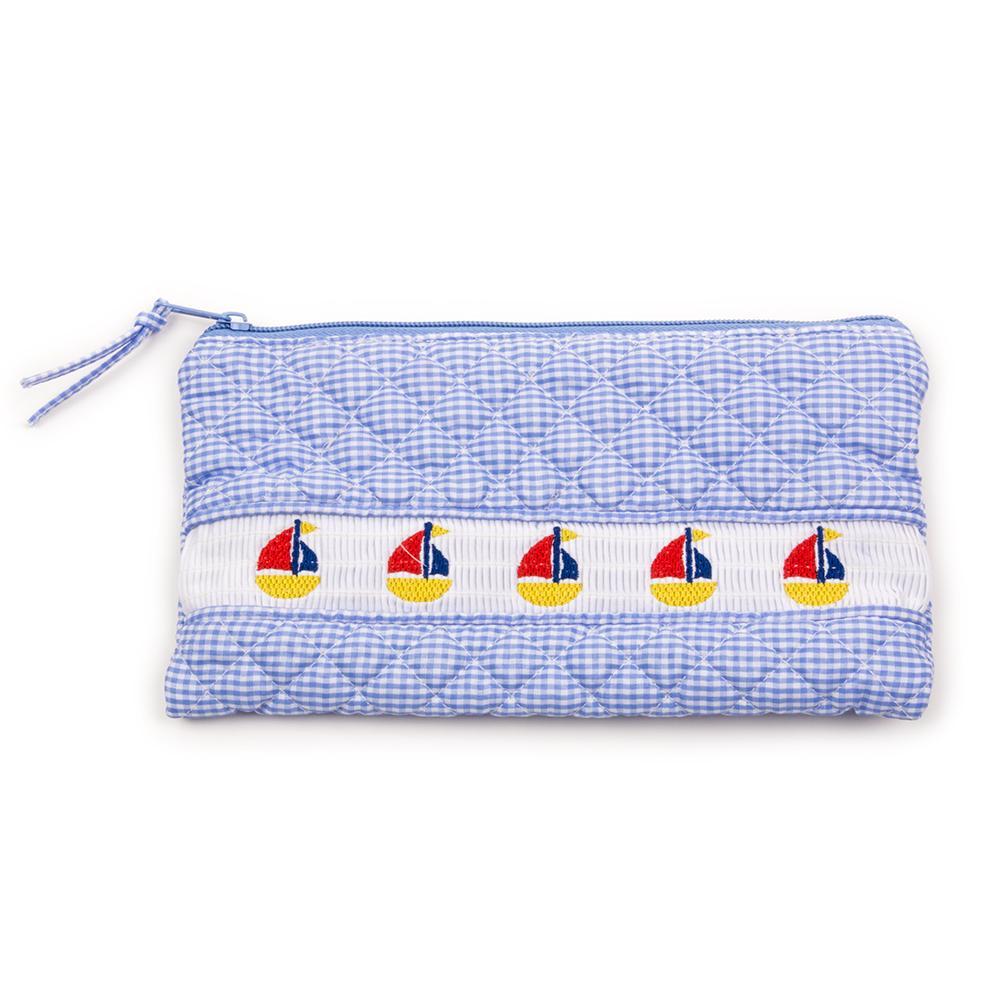 Blue Sailboat Smocked Accessory Pouch