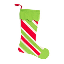 Load image into Gallery viewer, Front view of our Holiday Festive Stripe Pattern Stocking
